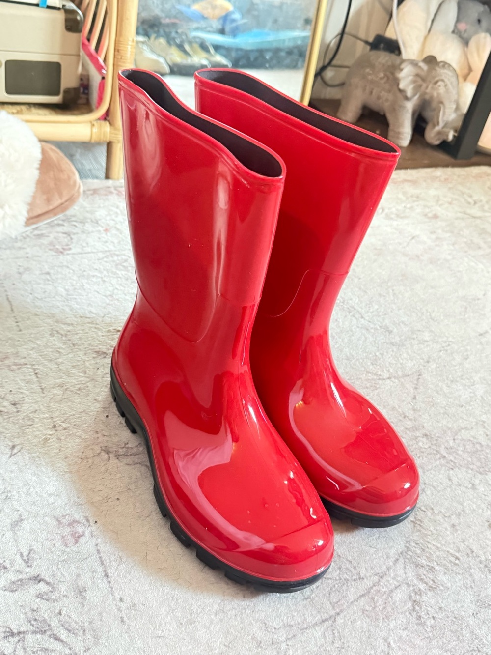 Classic Red Women's Rain Boots - Glossy Waterproof Wellies